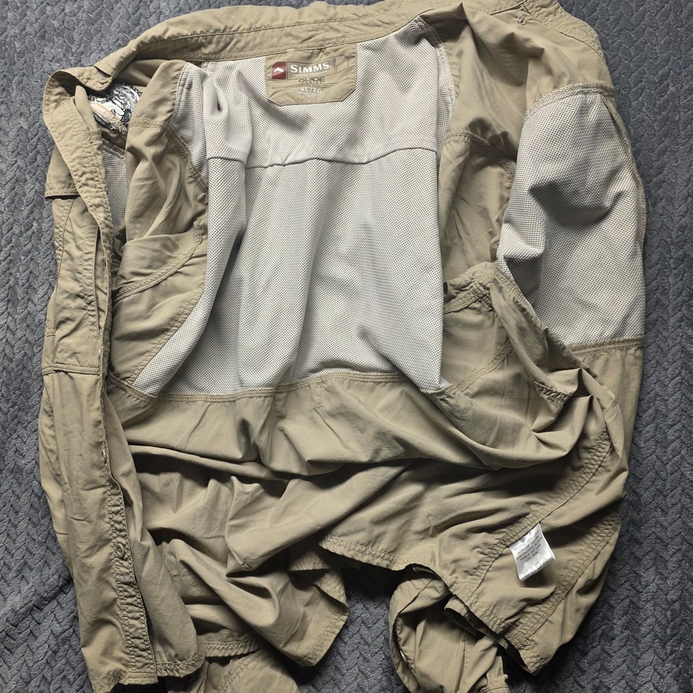 Simms Guide Series Fishing Shirt Men's XL Tan Long Sleeve Vented Nylon - Picture 6 of 12